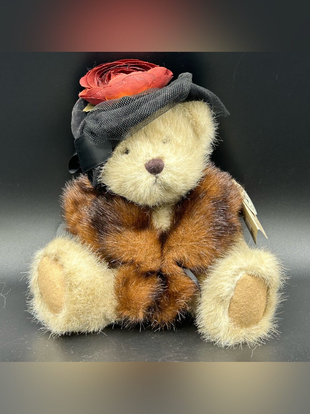Boyds Bears T.J.’s Best Dressed Teddy Bear Faux Fur Rose Hat Plush 1992